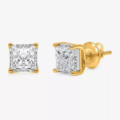 Fine Jewelry (i/si2) 2 Ct. T.w. Lab Grown White Diamond Sterling Silver 5.3mm Stud Earrings In Yellow