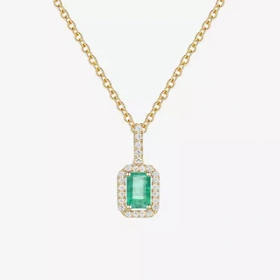 Fine Jewelry (j-k/i2-i3) Womens 1/6 Ct. T.w. Genuine Green Emerald 10k Gold 18 Inch Pendant Necklace