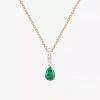 Fine Jewelry (j-k/i2-i3) Womens Diamond Accent & Gemstone 10k Gold Pear 18 Inch Pendant Necklace In Green