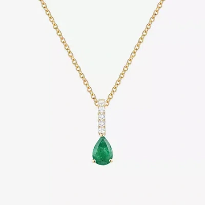 Fine Jewelry (j-k/i2-i3) Womens Diamond Accent & Gemstone 10k Gold Pear 18 Inch Pendant Necklace In Green