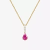 Fine Jewelry (j-k/i2-i3) Womens Diamond Accent & Gemstone 10k Gold Pear 18 Inch Pendant Necklace In Red
