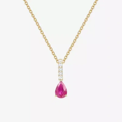 Fine Jewelry (j-k/i2-i3) Womens Diamond Accent & Gemstone 10k Gold Pear 18 Inch Pendant Necklace In Red