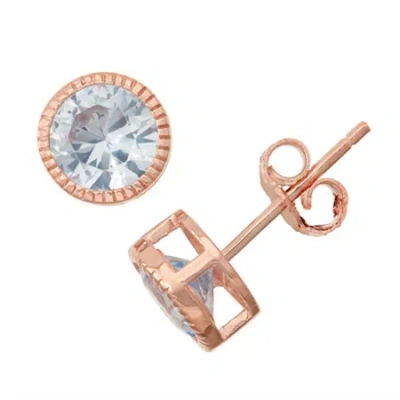 Fine Jewelry Lab Created Aquamarine 14k Rose Gold Over Silver Stud Earrings In Transparent
