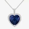 Fine Jewelry Lab-created Blue & White Sapphire Heart Pendant Necklace In Transparent