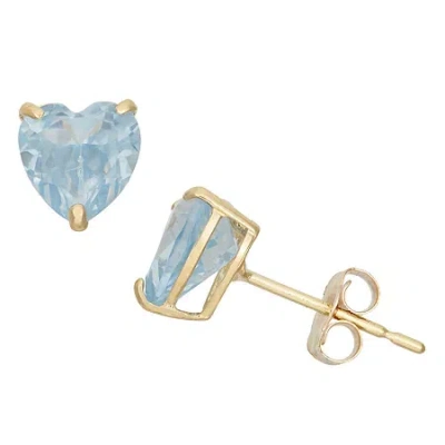 Fine Jewelry Lab Created Blue Aquamarine 10k Gold 6.1mm Heart Stud Earrings In Transparent