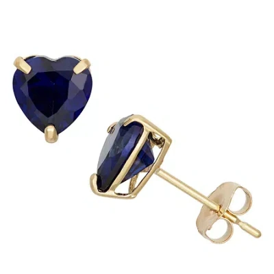 Fine Jewelry Lab Created Blue Sapphire 10k Gold 6.1mm Heart Stud Earrings In Transparent