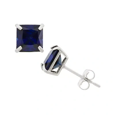 Fine Jewelry Lab Created Blue Sapphire 10k White Gold 6mm Stud Earrings In Transparent