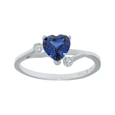 Fine Jewelry Lab-created Blue Sapphire And Genuine White Topaz Sterling Silver Heart-shaped Ring