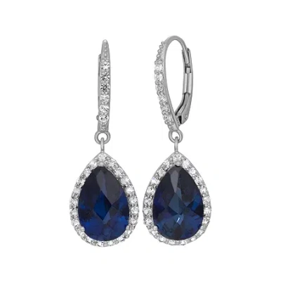 Fine Jewelry Lab-created Blue Sapphire & White Sapphire Sterling Silver Earrings