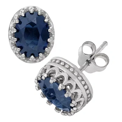 Fine Jewelry Lab Created Blue Sapphire Sterling Silver 10mm Oval Stud Earrings In Transparent