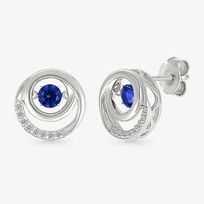 Fine Jewelry Lab Created Blue Sapphire Sterling Silver 13mm Round Stud Earrings In Transparent