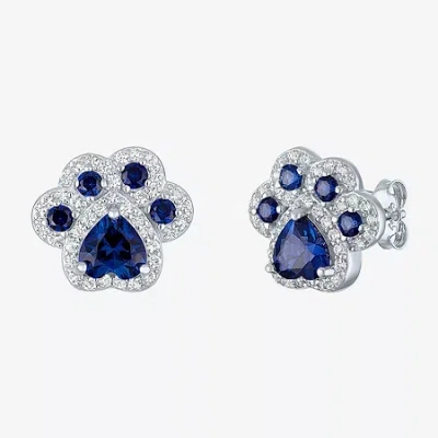 Fine Jewelry Lab Created Blue Sapphire Sterling Silver 4mm Stud Earrings In Transparent
