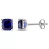Fine Jewelry Lab Created Blue Sapphire Sterling Silver 6.1mm Cushion Stud Earrings In Transparent