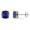 Fine Jewelry Lab Created Blue Sapphire Sterling Silver 8mm Cushion Stud Earrings In Transparent