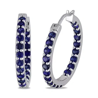 Fine Jewelry Lab-created Blue Sapphire Sterling Silver Inside-out Hoop Earrings In Transparent