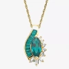 Fine Jewelry Lab-created Emerald & Lab-created White Sapphire 14k Gold Over Silver Pendant Necklace In Transparent