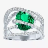 Fine Jewelry Lab-created Emerald & Lab-created White Sapphire Sterling Silver Cocktail Ring In Green