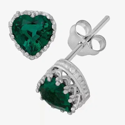 Fine Jewelry Lab-created Emerald Sterling Silver Earrings In Green