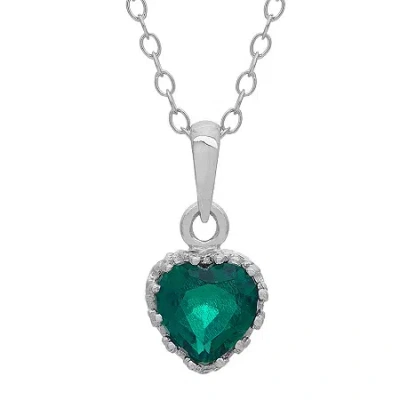 Fine Jewelry Lab-created Emerald Sterling Silver Pendant Necklace In Green