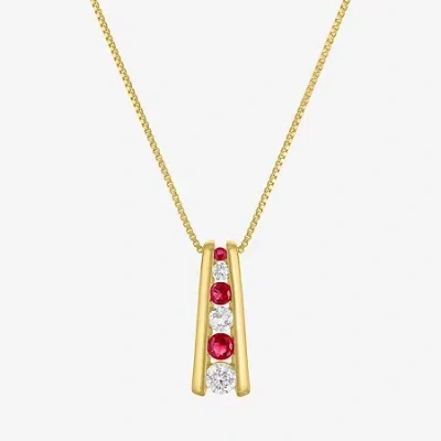 Fine Jewelry Lab-created Gemstone 14k Gold Over Silver 18 Inch Pendant Necklace In Red