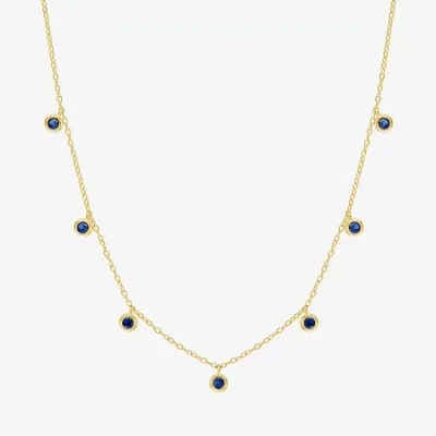 Fine Jewelry Lab Created Gemstone 14k Gold Over Silver 18 Inch Station Necklace In Blue