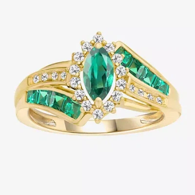 Fine Jewelry Lab-created Gemstone 14k Gold Over Silver Cocktail Ring In Green