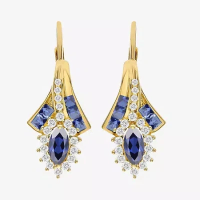 Fine Jewelry Lab Created Gemstone 14k Gold Over Silver Marquise Drop Earrings In Blue