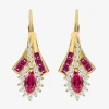 Fine Jewelry Lab Created Gemstone 14k Gold Over Silver Marquise Drop Earrings In Red