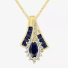 Fine Jewelry Lab-created Gemstone 14k Gold Over Silver Marquise Pendant Necklace In Blue