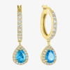Fine Jewelry Lab Created Gemstone 14k Gold Over Silver Pear Drop Earrings In Blue
