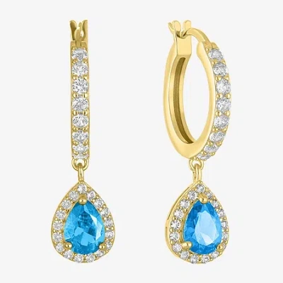 Fine Jewelry Lab Created Gemstone 14k Gold Over Silver Pear Drop Earrings In Blue