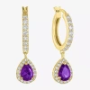 Fine Jewelry Lab Created Gemstone 14k Gold Over Silver Pear Drop Earrings In Purple