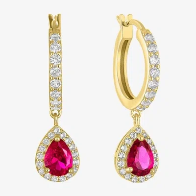 Fine Jewelry Lab Created Gemstone 14k Gold Over Silver Pear Drop Earrings In Red