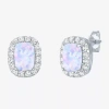 Fine Jewelry Lab Created Gemstone Sterling Silver 10.3mm Halo Stud Earrings In Multi