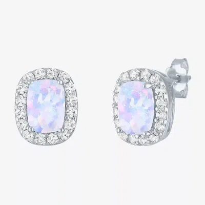 Fine Jewelry Lab Created Gemstone Sterling Silver 10.3mm Halo Stud Earrings In Multi