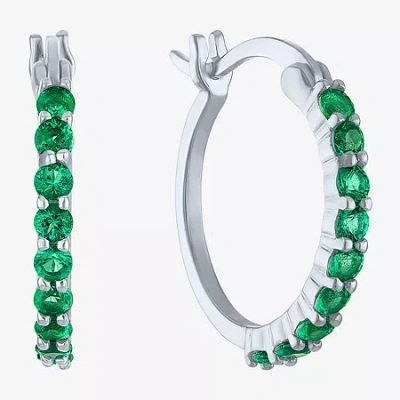 Fine Jewelry Lab Created Gemstone Sterling Silver 16mm Circle Hoop Earrings In Green