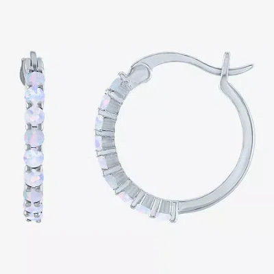 Fine Jewelry Lab Created Gemstone Sterling Silver 16mm Circle Hoop Earrings In Multi