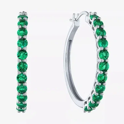 Fine Jewelry Lab Created Green Gemstone Sterling Silver 30mm Hoop Earrings