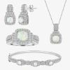 Fine Jewelry Lab-created Opal And Cubic Zirconia Pure Silver Over Brass 4pc Set In Transparent