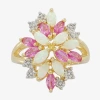 Fine Jewelry Lab-created Opal & Pink And White Lab-created Sapphire Cluster Ring In White
