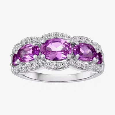 Fine Jewelry Lab-created Pink & White Sapphire 5-stone Sterling Silver Ring In Transparent