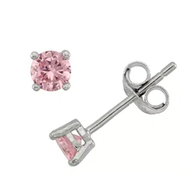 Fine Jewelry Kids' Lab Created Pink Cubic Zirconia Sterling Silver 4mm Stud Earrings In Metallic