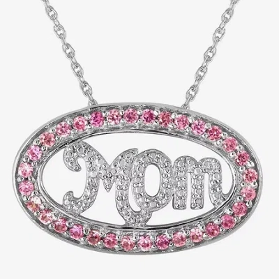 Fine Jewelry Lab-created Pink Sapphire And Diamond-accent Âmomâ Pendant Necklace In Transparent