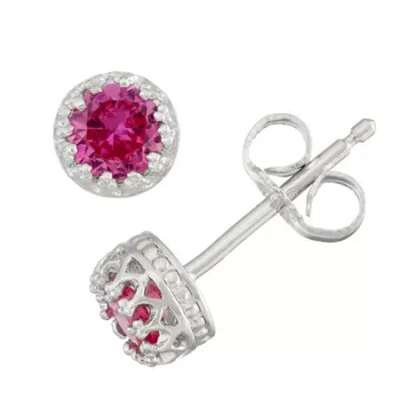 Fine Jewelry Kids' Lab Created Pink Sapphire Sterling Silver 4mm Stud Earrings In Metallic