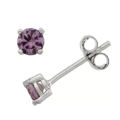 Fine Jewelry Kids' Lab Created Purple Cubic Zirconia Sterling Silver 4mm Stud Earrings In Metallic