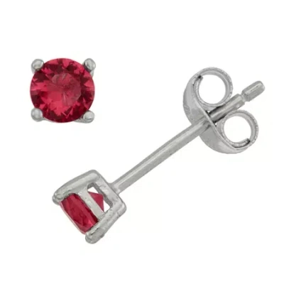 Fine Jewelry Kids' Lab Created Red Cubic Zirconia Sterling Silver 4mm Stud Earrings In Metallic