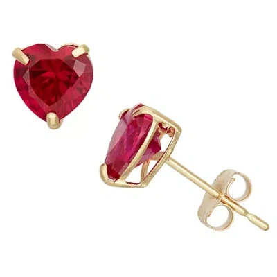 Fine Jewelry Lab Created Red Ruby 10k Gold 6.1mm Stud Earrings In Transparent