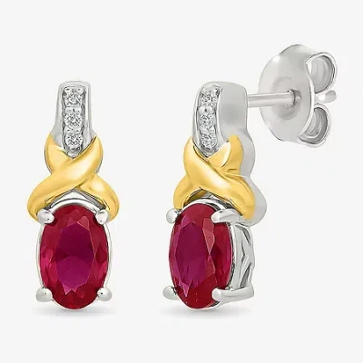 Fine Jewelry Lab Created Red Ruby 10k Gold Over Silver 13.4mm Oval Stud Earrings