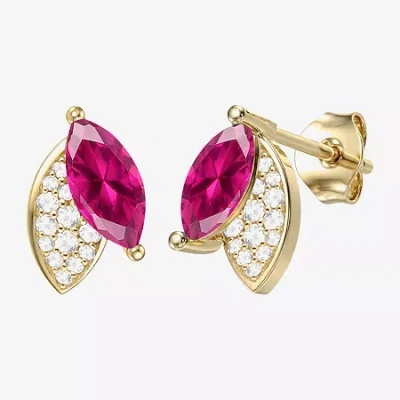 Fine Jewelry Lab Created Red Ruby 14k Gold Over Silver 11mm Marquise Stud Earrings
