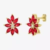 Fine Jewelry Lab Created Red Ruby 14k Gold Over Silver 16mm Flower Stud Earrings In Transparent